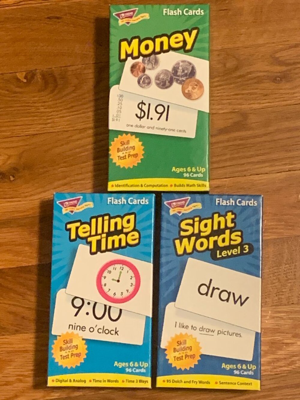 Trend Ages 6 & up Sight Words, Telling Time, & Money Flashcards